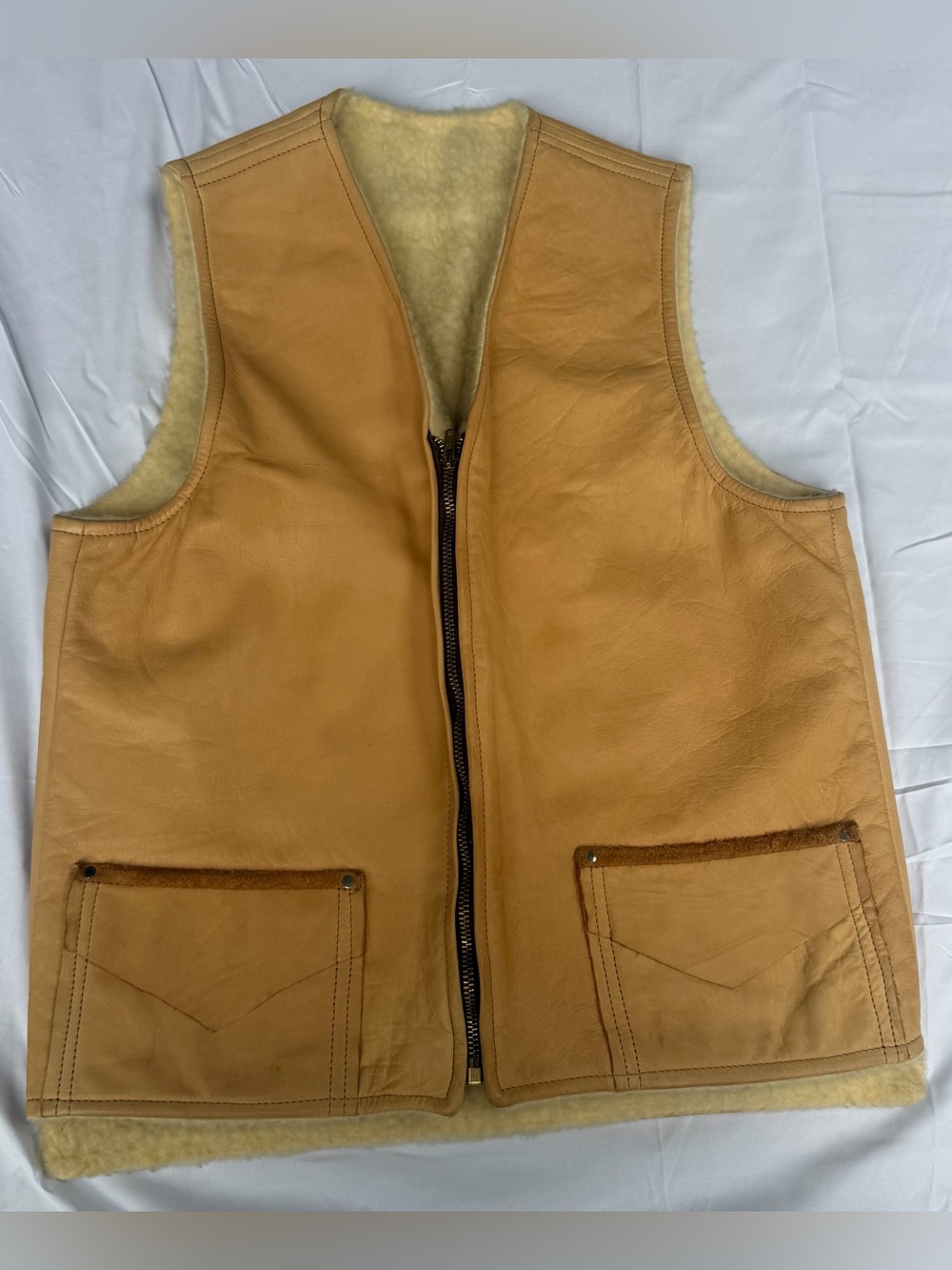 Men's vintage Shearling-Lined Leather Vest